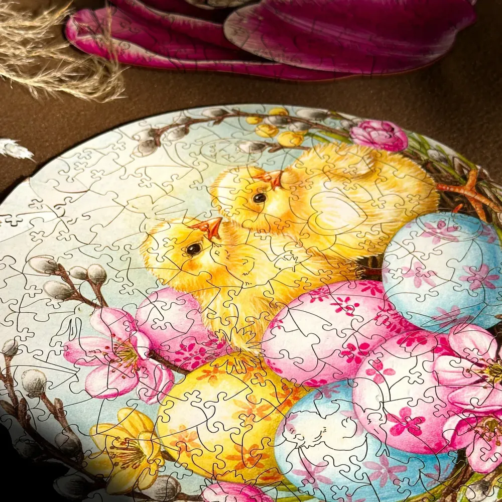 Дерев'яний фігурний пазл Сонячні Писанки, А5, Дерев'яна коробка 35 елементів