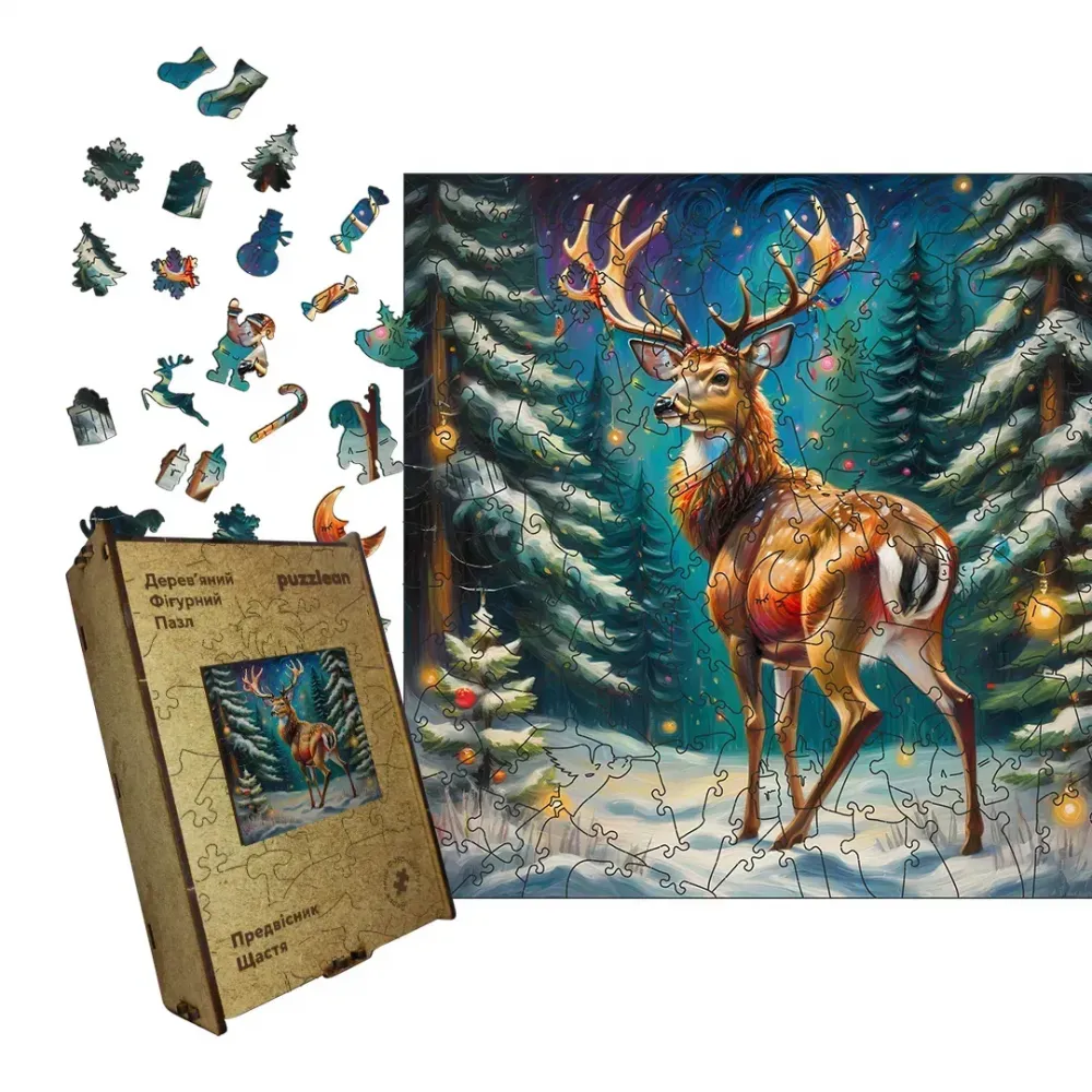 Дерев'яний фігурний пазл Предвісник Щастя, А5, Дерев'яна коробка 35 елементів