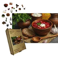 Дерев'яний фігурний пазл Ароматний Борщ, А5, Дерев'яна коробка 35 елементів