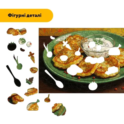 Дерев'яний фігурний пазл Хрусткі Деруни, А5, Дерев'яна коробка 35 елементів