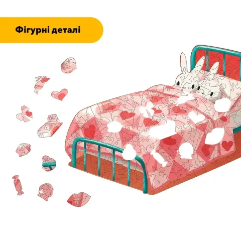 Дерев'яний фігурний пазл Ліниві Зайчики, А5, Дерев'яна коробка 35 елементів