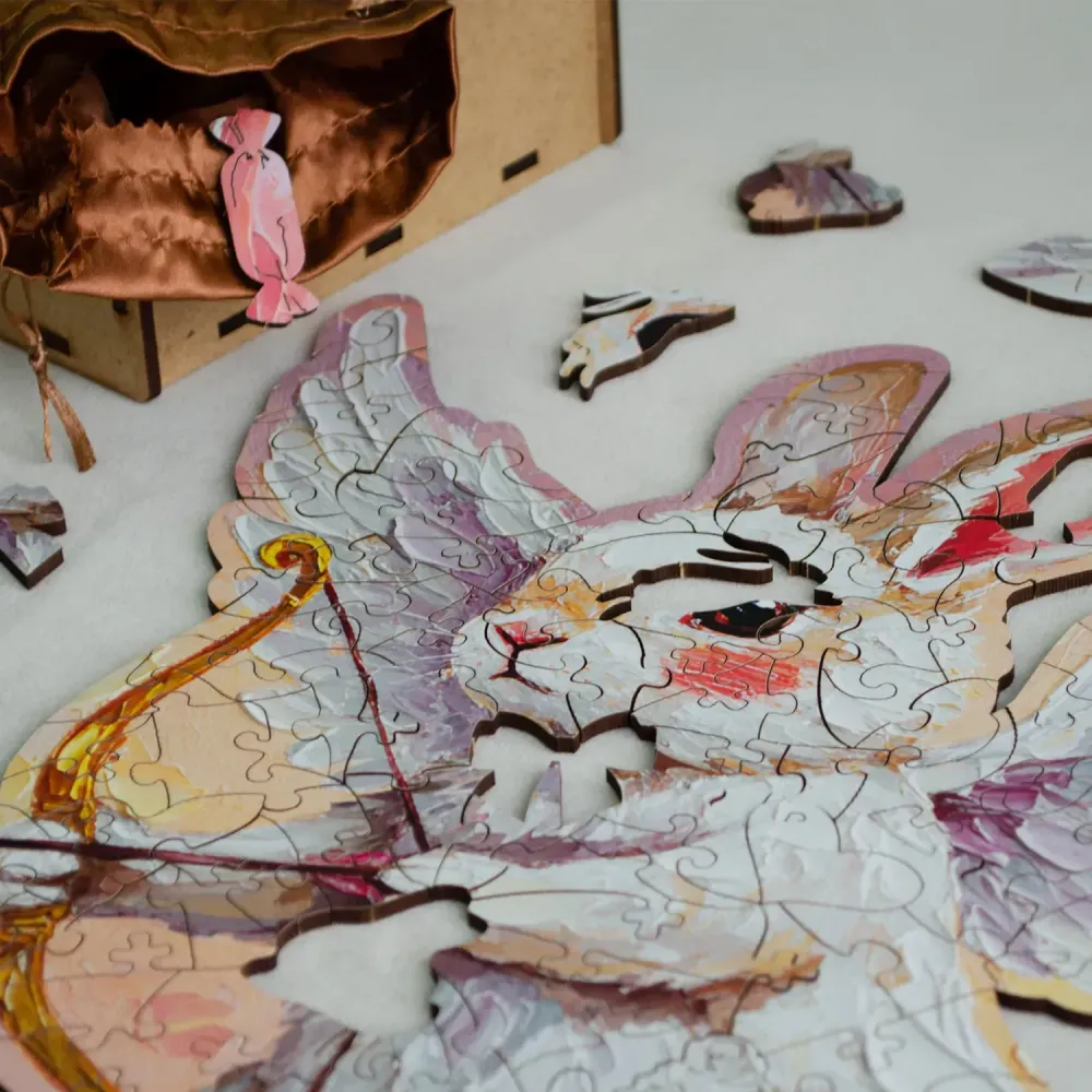 Дерев'яний фігурний пазл Сором'язливий Купідон, А5, Дерев'яна коробка 35 елементів