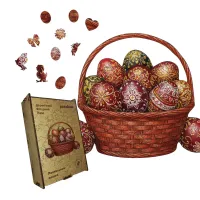 Дерев'яний фігурний пазл Пасхальний Кошик, А5, Дерев'яна коробка 35 елементів