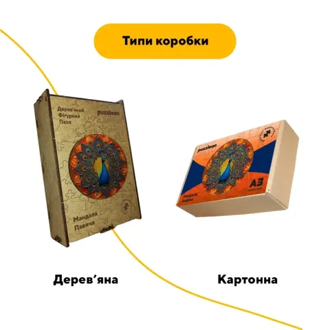 Дерев'яний фігурний пазл Мандала Павича, А1, Картонна коробка 500+ елементів