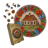 Дерев'яний фігурний пазл Декоративний Розпис Мальовничий Дім, А2, Дерев'яна коробка 300+ елементів