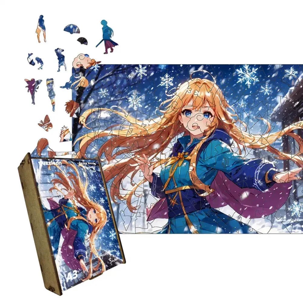 Пазл дерев'яний Аніме Зимова Круговерть, А1, Дерев'яна коробка 500+ елементів