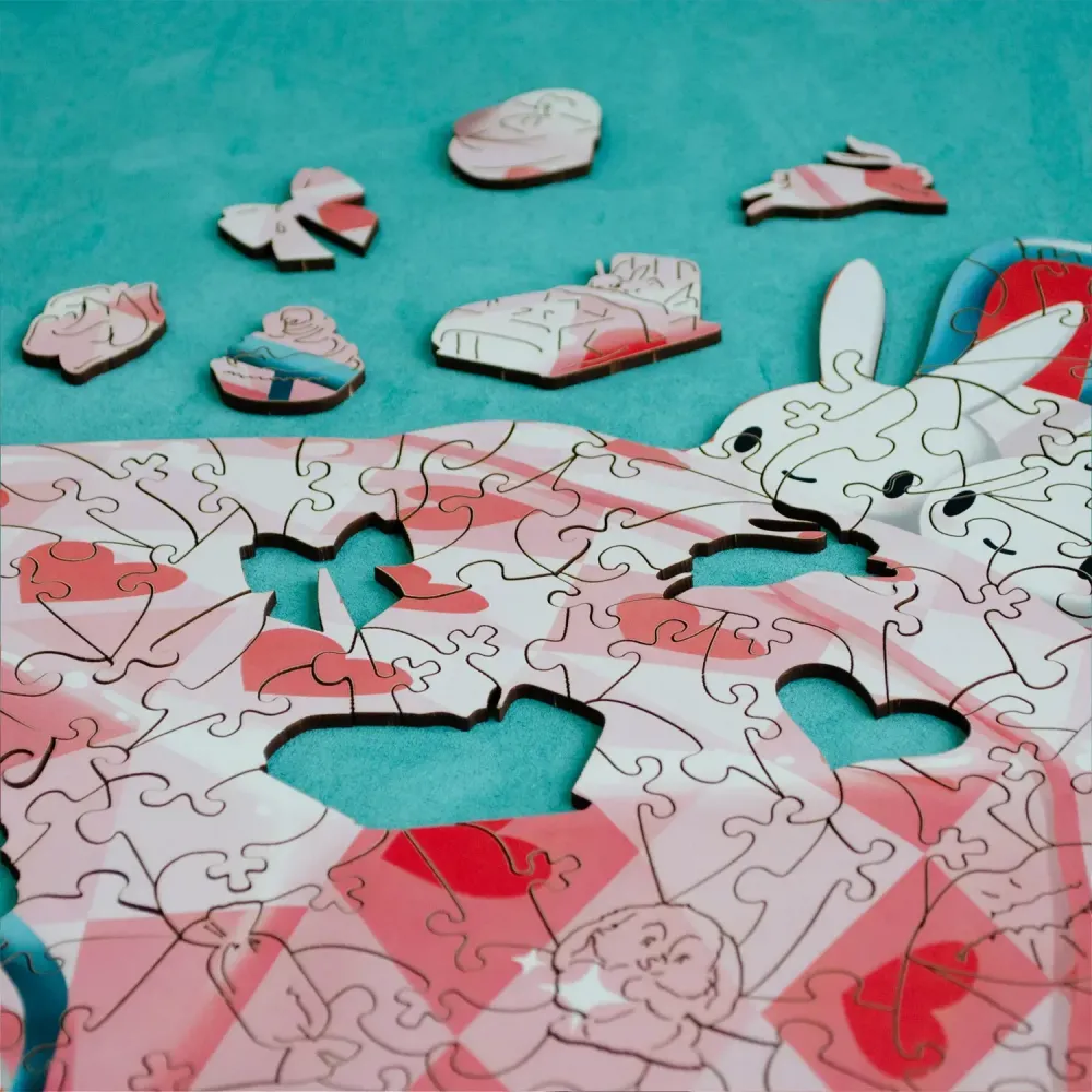 Дерев'яний фігурний пазл Ліниві Зайчики, А3, Картонна коробка 200 елементів