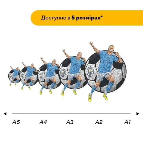 Дерев'яний фігурний пазл Ерлінг Голанд, А2, Дерев'яна коробка 300+ елементів
