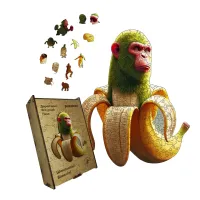 Дерев'яний фігурний пазл Шимпанзіні Бананіні, А3, Дерев'яна коробка 200 елементів