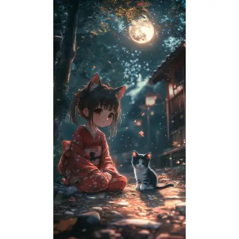 Дерев'яний класичний пазл Дівчинка-кішка та котеня (ver 1), А1, Дерев'яна коробка 500+ елементів