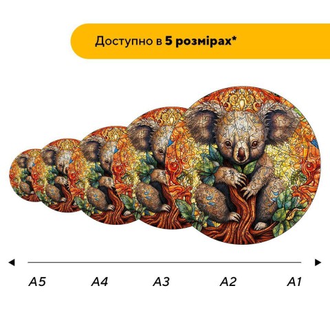 Пазл дерев'яний Пишна Коала, А4, 100 елементів, Дерев’яна коробка