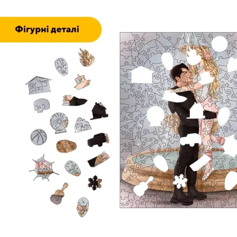 Дерев'яний фігурний пазл Біля Фонтану, А4, Дерев'яна коробка 100 елементів