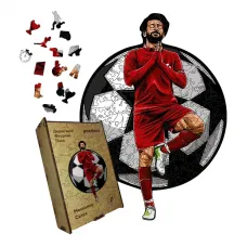 Дерев'яний фігурний пазл Мохаммед Салах, А4, Дерев'яна коробка 100 елементів