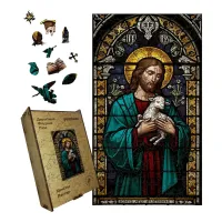 Дерев'яний фігурний пазл Христос Пастир, А3, Дерев'яна коробка 200 елементів