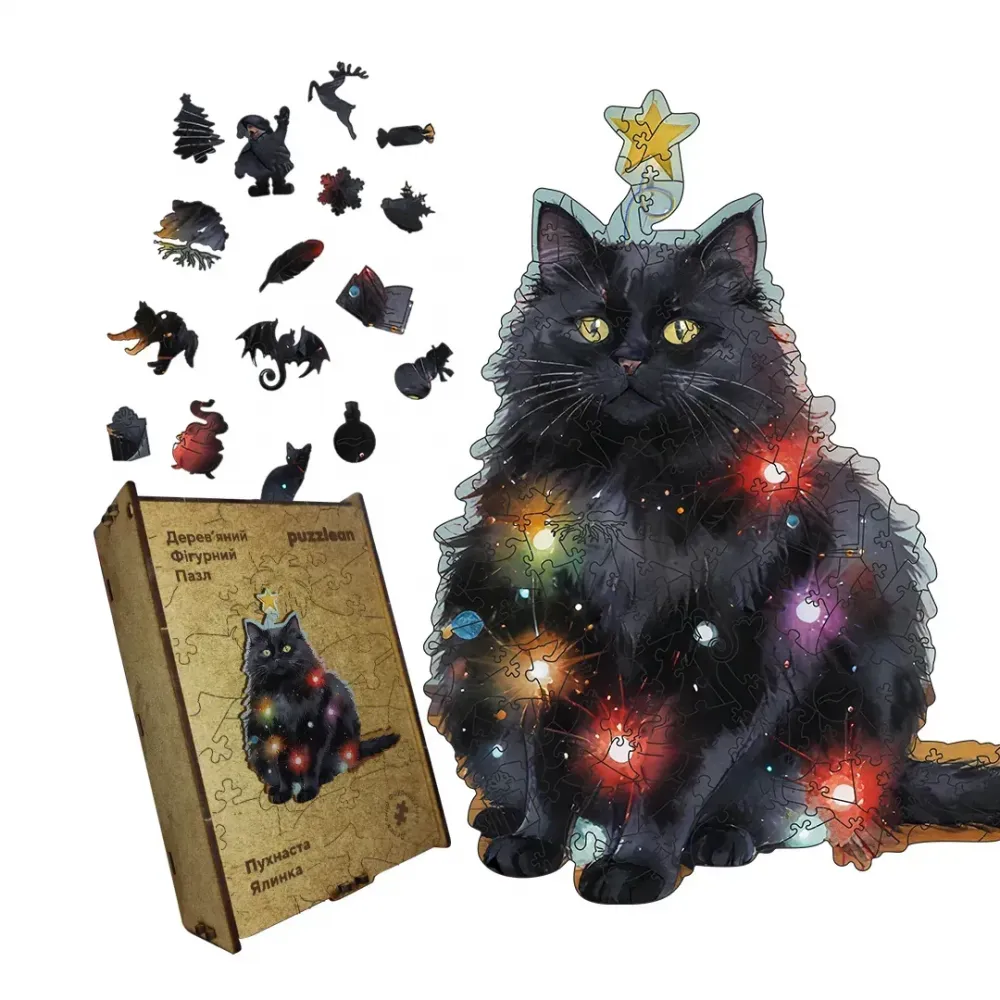 Дерев'яний фігурний пазл Пухнаста Ялинка, А1, Картонна коробка 500+ елементів