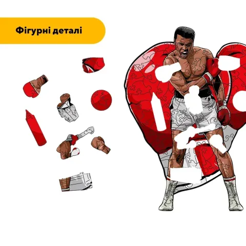 Дерев'яний фігурний пазл Мухаммед Алі, А4, Дерев'яна коробка 100 елементів