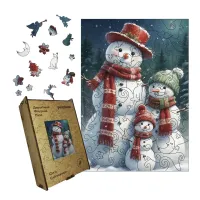 Дерев'яний фігурний пазл Сім'я Сніговичків, А2, Картонна коробка 300+ елементів