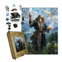 Дерев'яний фігурний пазл Мольфар, А5, Дерев'яна коробка 35 елементів