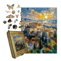 Дерев'яний фігурний пазл Афінський Акрополь, А5, Дерев'яна коробка 35 елементів