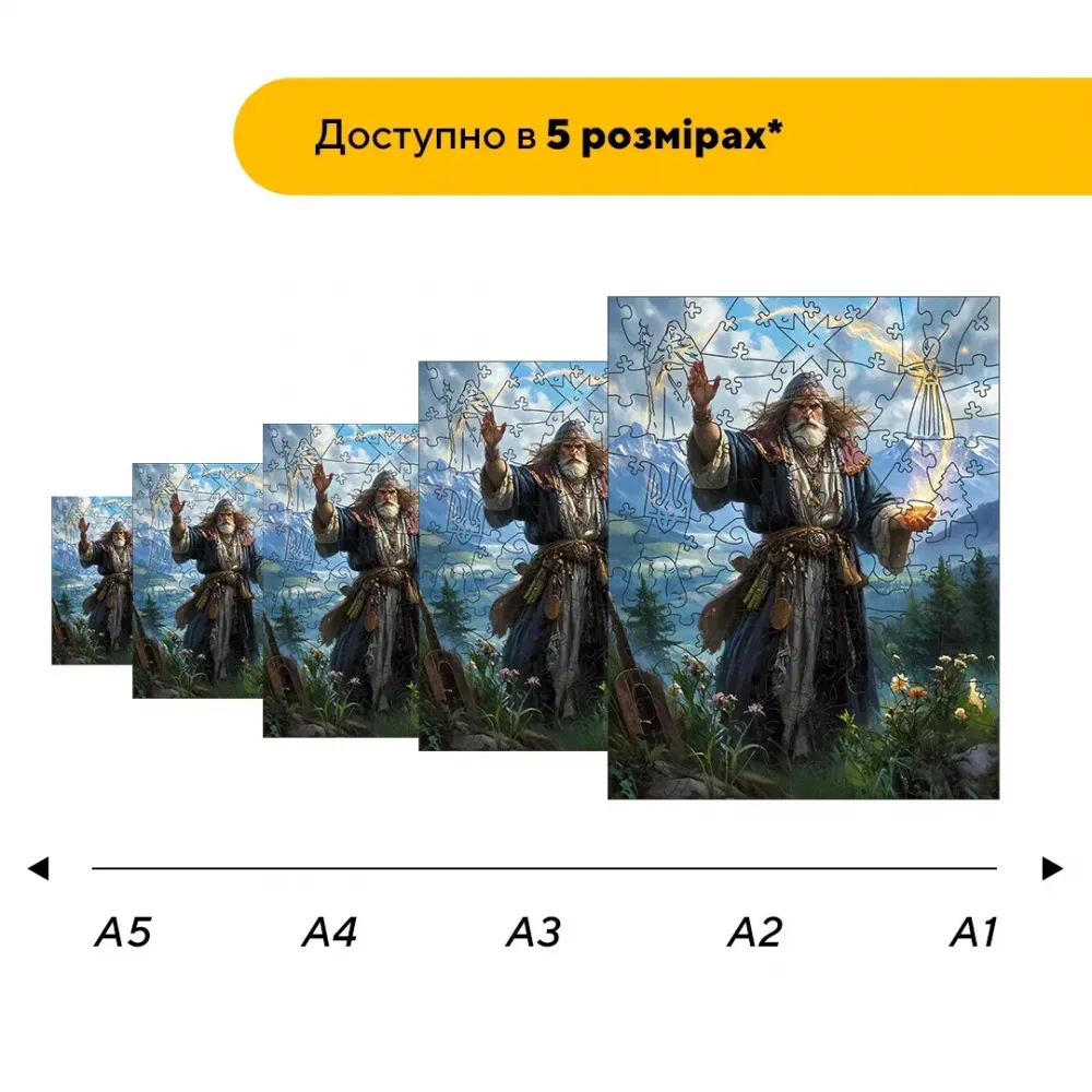 Дерев'яний фігурний пазл Мольфар, А5, Дерев'яна коробка 35 елементів