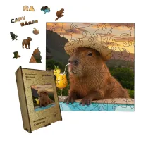Дерев'яний фігурний пазл Коктейльна Капібара, А2, Картонна коробка 300+ елементів