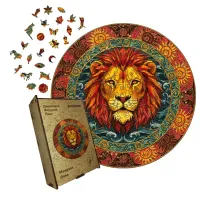 Дерев'яний фігурний пазл Мандала Лева, А3, Дерев'яна коробка 200 елементів