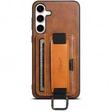 Шкіряний чохол Wallet case and straps для Samsung Galaxy S24 Коричневий / Brown