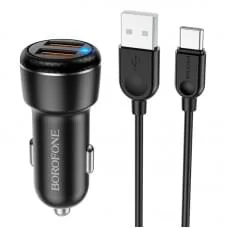 АЗП Borofone BZ17 Core QC3.0 3A (2USB-A) + кабель USB to Type-C Чорний
