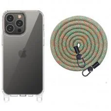 Чохол TPU Transparent with Straps для Apple iPhone 14 Pro (6.1") Green / Red