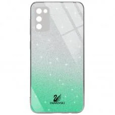 TPU+Glass чохол Swarovski Full Camera для Samsung Galaxy A02s Бірюзовий