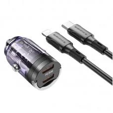 АЗП Borofone BZ29B Outstanding PD36W (2USB-C) + кабель Type-C to Lightning Transparent purple
