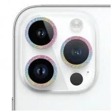 Захисне скло Metal Sparkles на камеру (у упак.) для Apple iPhone 15 Pro (6.1") /15 Pro Max (6.7") Бузковий / Rainbow
