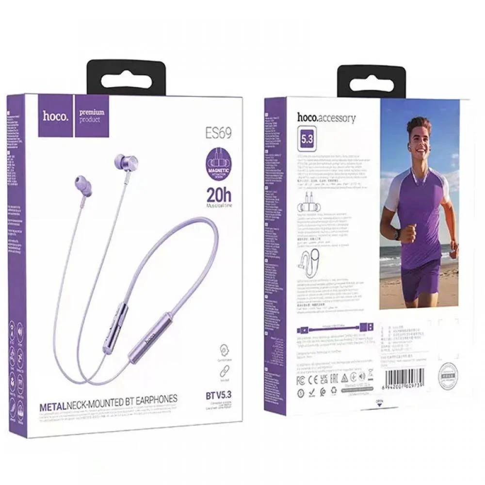 Bluetooth Навушники Hoco ES69 Platium neck-mounted Purple