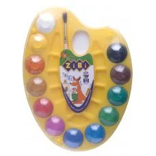 Фарби акварельні на палітрі, 12 кольорів, натуральний пензель, жовтий