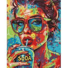 Алмазна мозаїка на підрамнику Дівчина з содовою Ideyka 40×50 см AMO8070