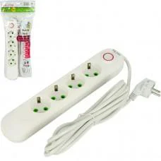 Подовжувач електричний з вимикачем на 4 розетки, кабель 3м A04-3M/491