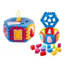 Логічний шестигранник-сортер із геометричними фігурами та тваринами, 50-002