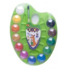 Фарби акварельні на палітрі, 12 кольорів, натуральний пензель, салатовий