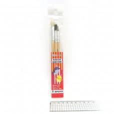Набір пензлів білка кругла, поні кругла, щетина плоска, 3 шт. в упаковці