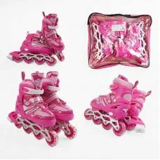 Роликові ковзани, розмір 29-33, PVC колеса, устілка 17-20 см, рожевий, INLINE SKATE, 70554-S