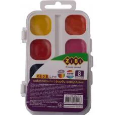 Фарби акварельні, 8 кольорів, пластикова коробка, без пензля, біла