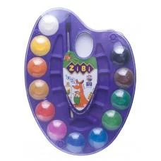 Фарби акварельні на палітрі, 12 кольорів, натуральний пензель, фіолетовий