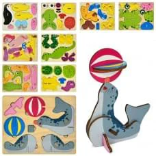 Дерев'яна іграшка Пазли 3D, мікс видів(тварини, транспорт, птахи, морськи мешканці), п/е 18-15-0,5см /90/