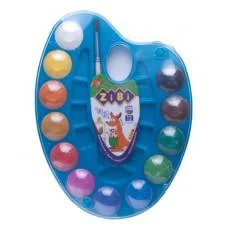 Фарби акварельні на палітрі, 12 кольорів, натуральний пензель, синій