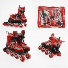 Роликові ковзани, розмір 34-38, PVC колеса, устілка 21-24 см, червоний, INLINE SKATE, 89208-M