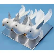 Набір ялинкових прикрас Пташки білі срібні крила 11 см 3 шт 19-250034