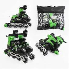 Роликові ковзани, розмір 34-38, PVC колеса, устілка 21-24 см, зелений, INLINE SKATE, 39452-M