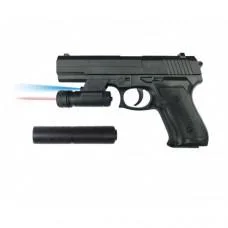 Пластиковий пістолет VIGOR з лазерним прицілом та глушником 035B Пластиковий пістолет VIGOR з лазерним прицілом та глушником 035B