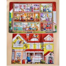 Дерев’яний пазл-вкладиш Котячий будинок пазл літній, ПСД273