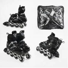 Роликові ковзани, розмір 34-38, PVC колеса, устілка 21-24 см, чорний, INLINE SKATE, 86937-M